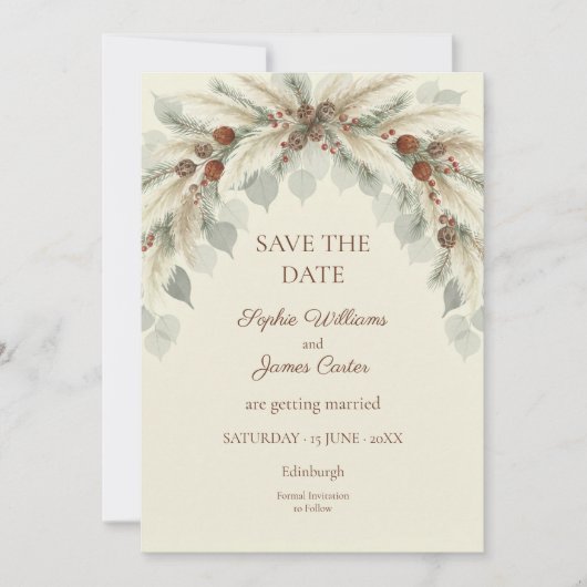 Erdige Lotus-Pod getrocknete Botanik Save The Date (Vorderseite)