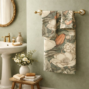 Erdige Magnolien-Salbei-Terrakotta-Botanik Badhandtuch Set