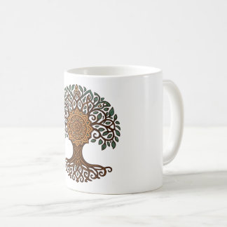 Erdige Mandala Baum des Lebens Tasse | Braun Grüne