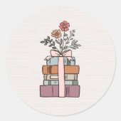Erdige Minimal Boho Wildblumen-Buch-Thema Runder Aufkleber (Vorderseite)