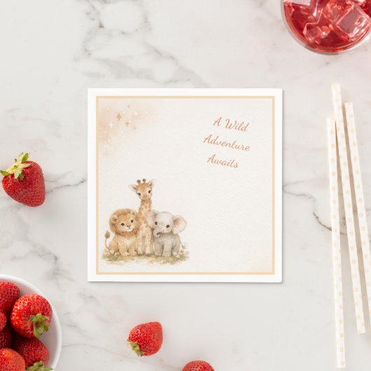 Erdige neutrale Löwe Elefant Giraffe Kinder Boho Serviette (Beispiel)