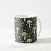 Erdige Olivgrüne Pilze Nahtloses Muster Rustikal Kaffeetasse (VorderseiteRechts)