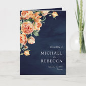 Erdige Pfirsich Blumen Navyblau QR-Code Hochzeit Einladung (Vorderseite)