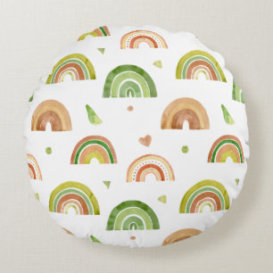 Erdige Regenbögen und sanfte Herzen Muster Rundes Kissen