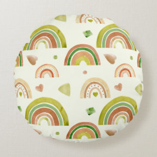 Erdige Regenbögen und sanfte Herzen Muster Rundes Kissen