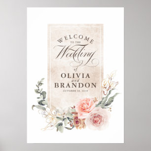 Erdige rosa Blumen Elegantes Hochzeits-Willkommens Poster