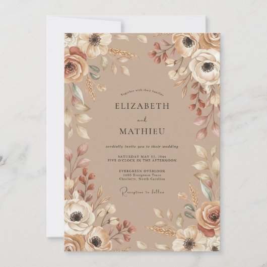 Erdige rustikale Hochzeit in Tan Einladung (Vorderseite)