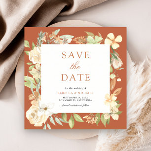 Erdige Sanfte Pfirsich Blumen Terrakotta Hochzeit Save The Date