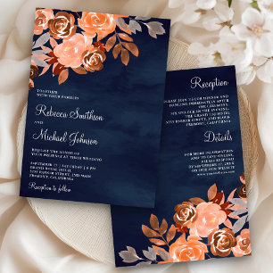 Erdige Terrakotta Blumen- Navy Hochzeit alles in e Einladung