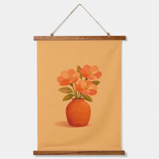 Erdige Terrakotta-Blumenbouquet Moderne Gouache Wandteppich Mit Holzrahmen