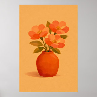 Erdige Terrakotta-Blumenvase Moderne Gouache Poster