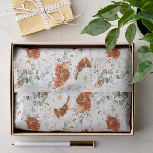 Erdige Terrakotta Florale Botanische Goldblätter Seidenpapier (Geschenk)