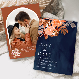 Erdige Terrakotta Florale Hochzeitsfotos Marinebla Save The Date