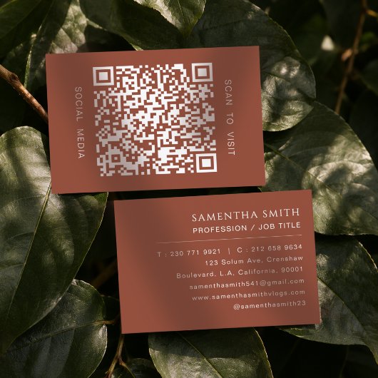 Erdige Terrakotta Minimal QR Code Professionell  Visitenkarte