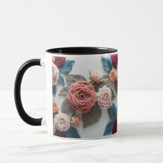 Erdige Töne Gestrickte Rose Combo-Tasse | Rustikal Tasse (Links)