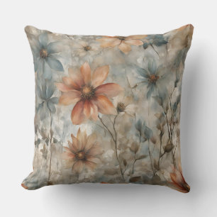 Erdige warme blaue Blumen Heimdekoration Druck Kissen