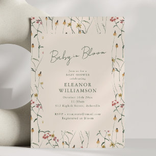 Erdige Wildblumen-Baby-in-Bloom-Boho-Herbst-Babypa Einladung