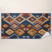 Erdiger Indigo-Nomade – Artisanaler Stammes-Patchw Strandtuch (Vorderseite)