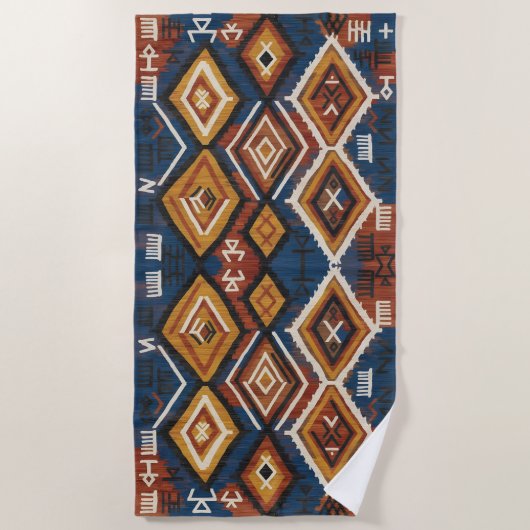Erdiger Indigo-Nomade – Artisanaler Stammes-Patchw Strandtuch (Vorderseite)