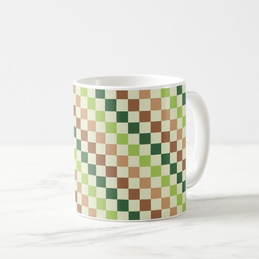 Erdiger Regenbogen-Diagonal-Schachbrettmuster Kaffeetasse (VorderseiteRechts)