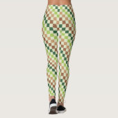 Erdiger Regenbogen-Diagonal-Schachbrettmuster Leggings (Rückseite)
