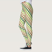 Erdiger Regenbogen-Diagonal-Schachbrettmuster Leggings (Links)