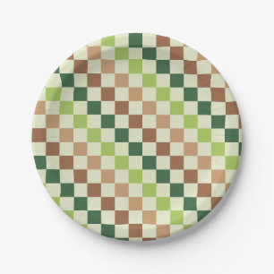 Erdiger Regenbogen-Diagonal-Schachbrettmuster Pappteller