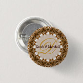 Erdiger Satin+Spitze-Hochzeits-Monogramm-Knopf Button (Vorne & Hinten)