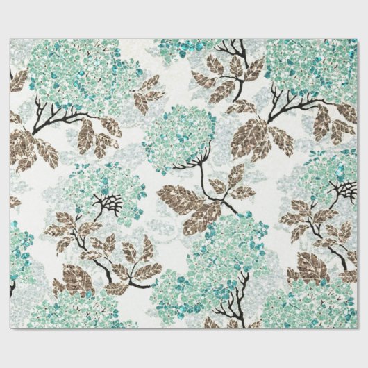 Erdiges Aqua-Glittery Blumen Geschenkpapier (Flach)