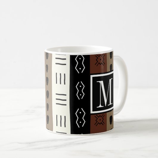 Erdiges Mudprint Stripes Muster-Monogramm Kaffeetasse (VorderseiteRechts)