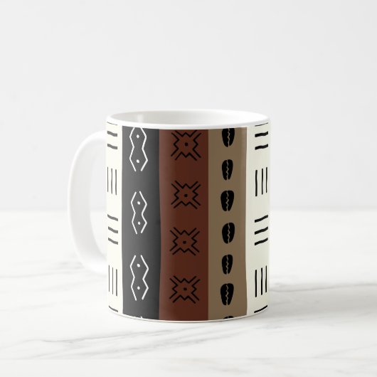Erdiges Mudprint Stripes Muster-Monogramm Kaffeetasse (Vorderseite Links)