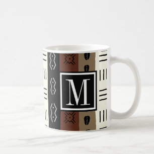 Erdiges Mudprint Stripes Muster-Monogramm Kaffeetasse