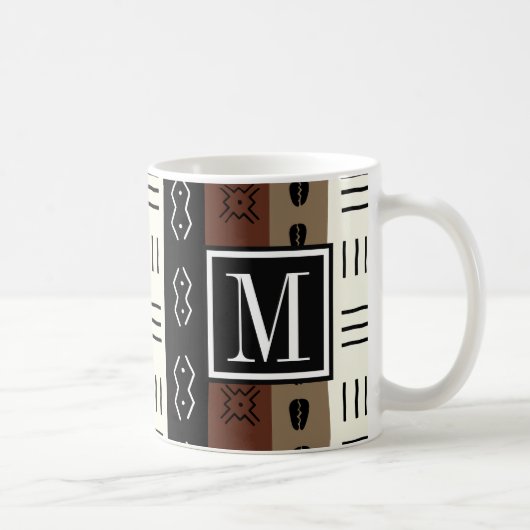 Erdiges Mudprint Stripes Muster-Monogramm Kaffeetasse (Rechts)