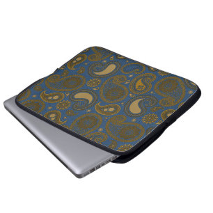 Erdiges Muster Browns Paisley auf blauem Gewebe Laptopschutzhülle