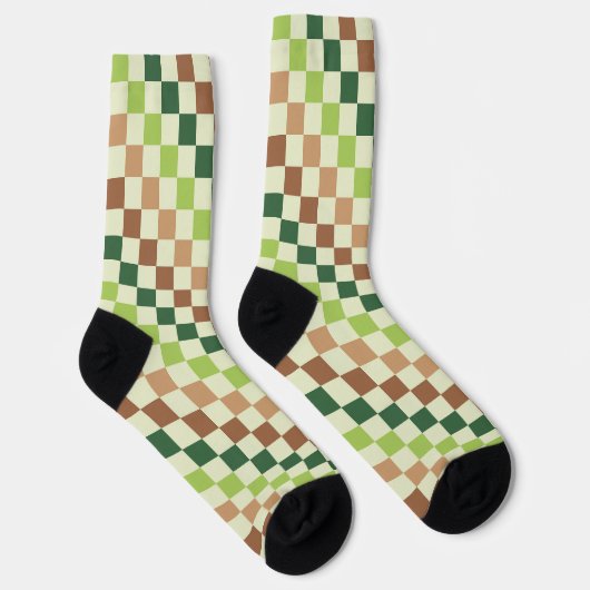 Erdiges Regenbogen-Diagonal-Karo-Muster Socken (Rechts)