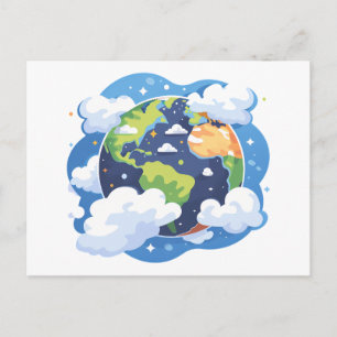 Erdillustration mit Wolken im Weltraum Feiertagspostkarte