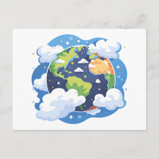 Erdillustration mit Wolken im Weltraum Feiertagspostkarte