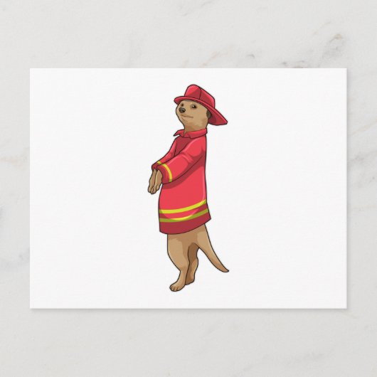 Erdmännchen als Feuerwehrmann mit Helm Postkarte (Vorderseite)