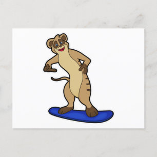 Erdmännchen als Snowboarder mit Snowboard Postkarte