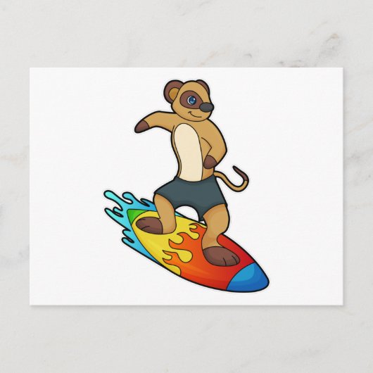 Erdmännchen als Surfer mit Surfbrett Postkarte (Vorderseite)