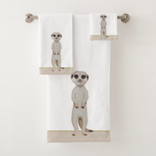 Erdmännchen auf Beige und Weiß Badhandtuch Set