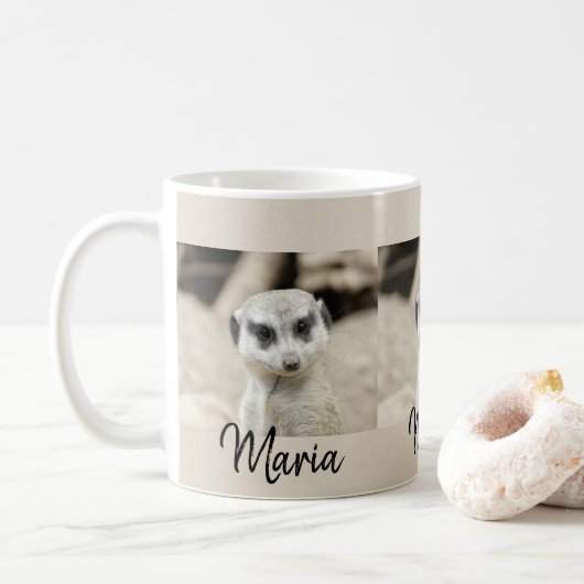 Erdmännchen Beige Schwarzer Becher Kaffeetasse (Mit Donut)