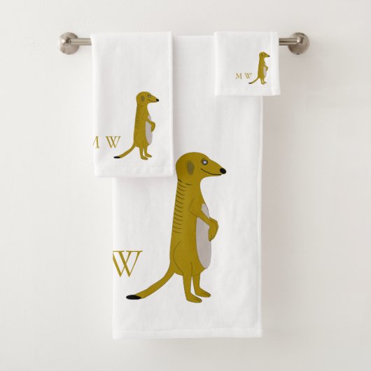 Erdmännchen-Design Monogramm Badhandtuch Set (Insitu)