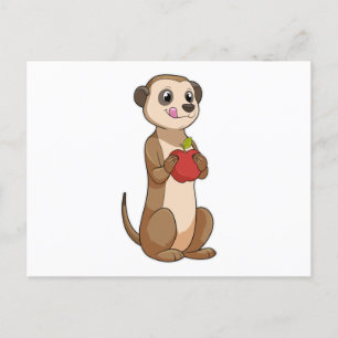Erdmännchen mit Apfel Postkarte