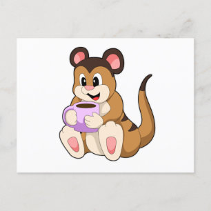 Erdmännchen mit Kaffeetasse Postkarte
