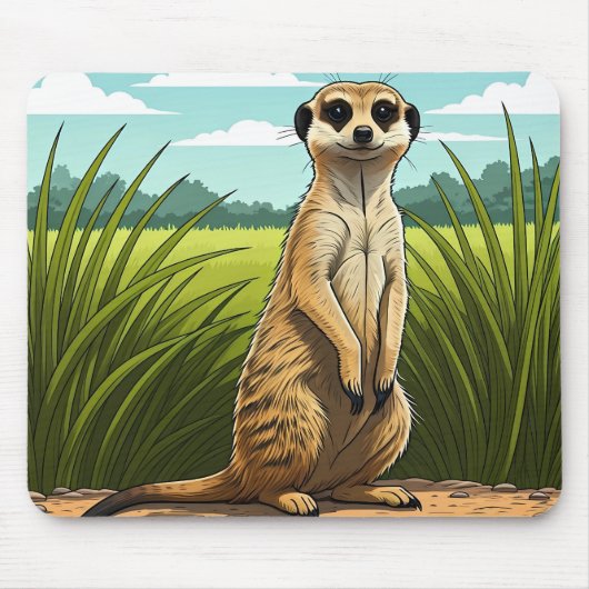 Erdmännchen steht wachsam in einem Grasfeld Mousepad (Vorne)