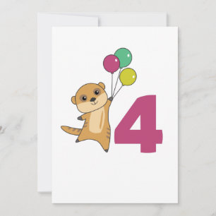 Erdmännchen-Vierter-Geburtstagsballons Kinder-Einl Einladung