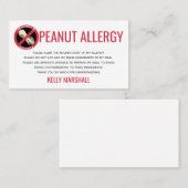 Erdnuss-Allergie-Alarm-Restaurant-Karte Visitenkarte (Vorne/Hinten)