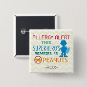 Erdnuss-Allergie-Alarm-Superheld-Jungen-Knopf Button (Vorne & Hinten)