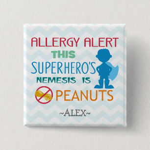 Erdnuss-Allergie-Alarm-Superheld-Jungen-Knopf Button